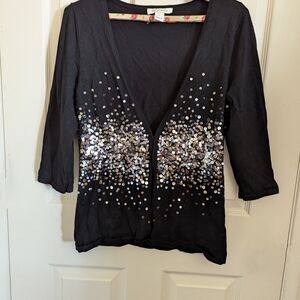 White House Black Market Size Black Sequin Women's Top Size Large 3/4 Sleeves